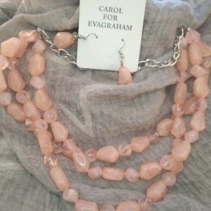 Peachy Pink Stone Necklace & Earring Set